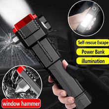 Multifunction Emergency Hammer Flashlight With Power BankMultifunctional 4 Modes Flashlight, Torch with Hammer Window Glass and Seat Belt Cutter