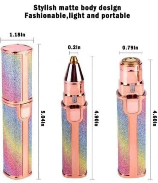 2-in-1 Electric Eyebrow Trimmer and Shaver, Rechargeable Flawless Hair Remover for Women.  Painless Facial Hair Removal, Lip, Chin, Bikini, and Mustache Fuzz. Includes USB Charger, Cordless, 30-Min Runtime, Multicolor Body Groomer for Convenient